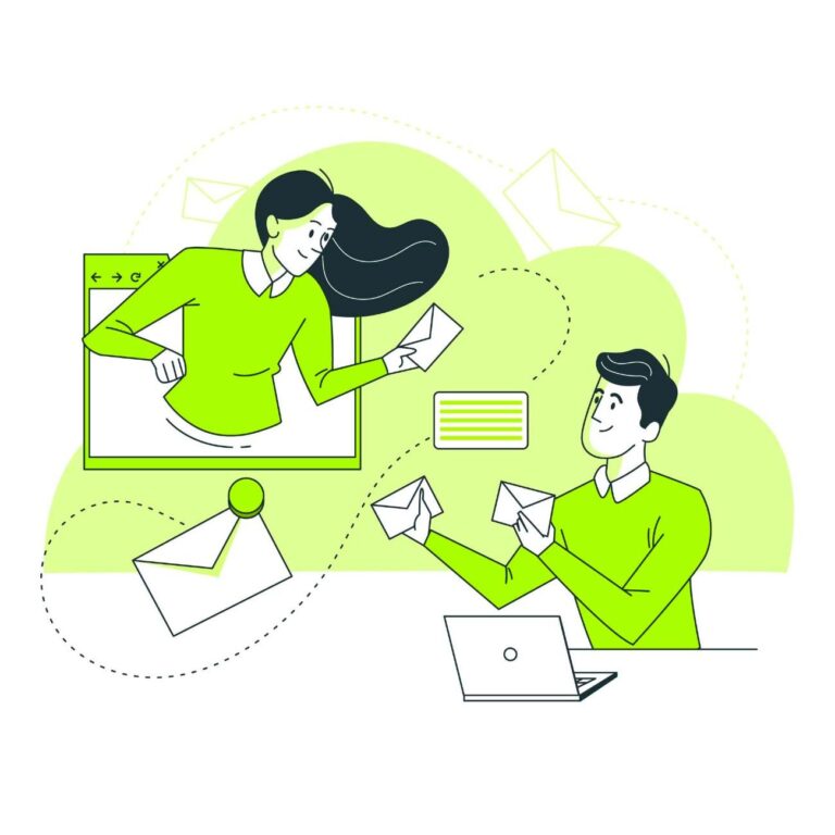 Email Marketing Health Brand Tech Illustration of email marketing services connecting dental patients through communication.